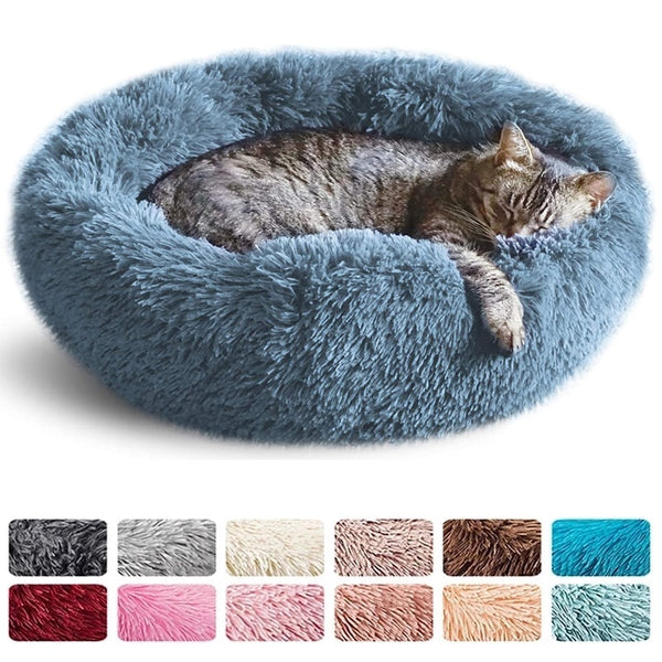 Round Cat Bed Dogs Bed House Kennel Pet Mats Soft Long Plush Mat Pet Warm Basket Cushion Cats House Sofa Machine Wash Kennel